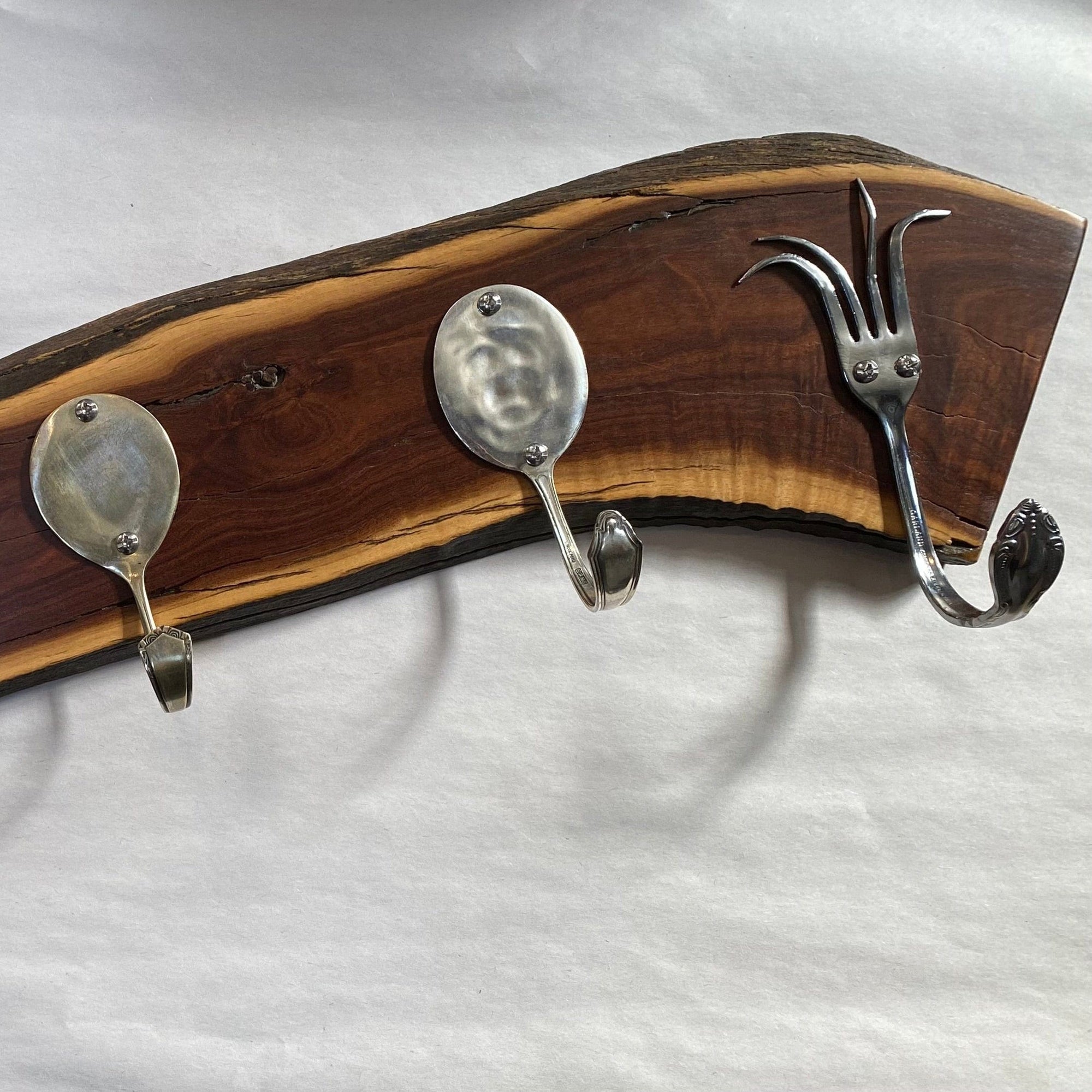 Twists n Tines Wall Hanging Style 3 Black Oak forks & Spoons Wall Hanger - Hat & Coat Rack - Reclaimed Timber and Cutlery
