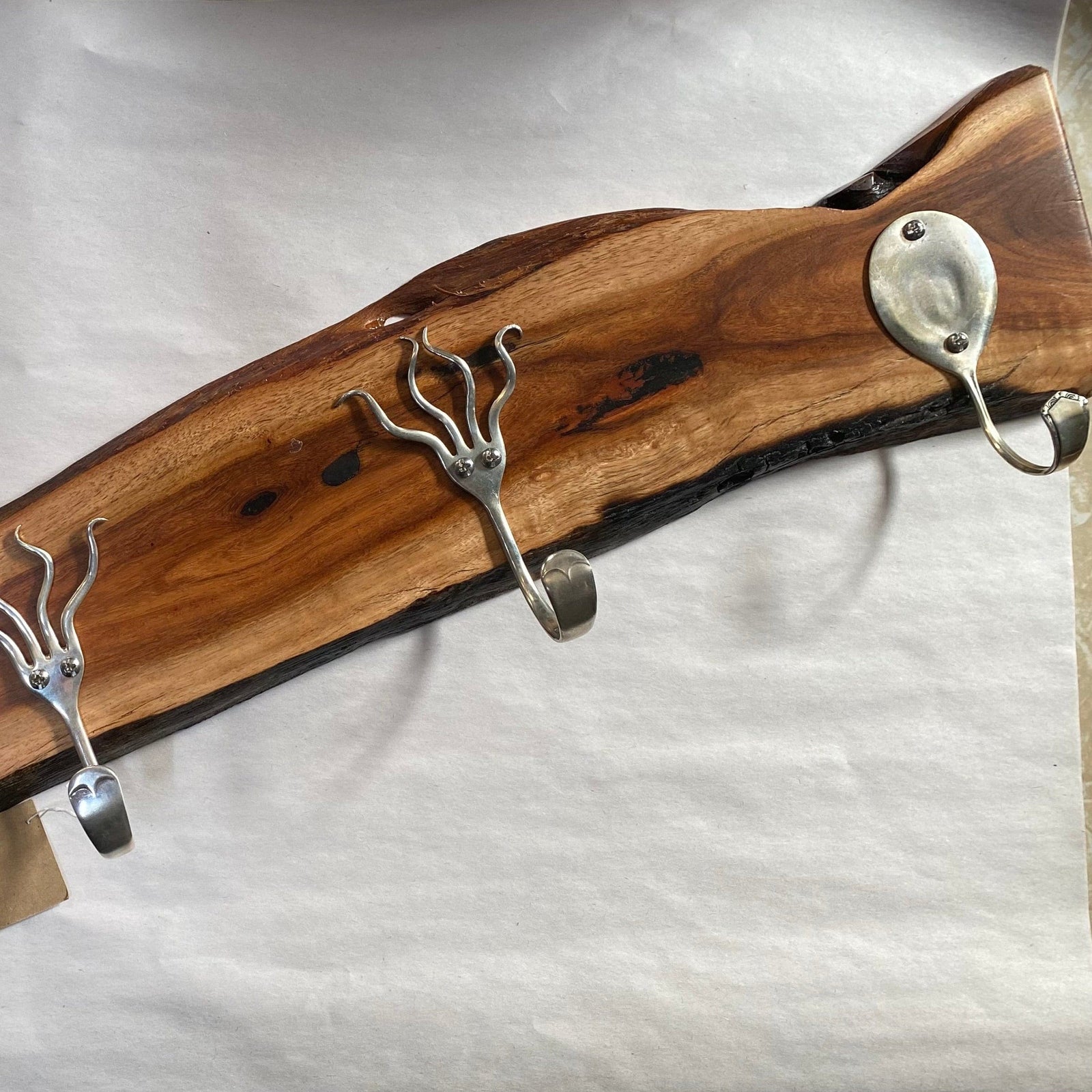 Twists n Tines Wall Hanging Style 3 Black Oak forks & Spoons Wall Hanger - Hat & Coat Rack - Reclaimed Timber and Cutlery