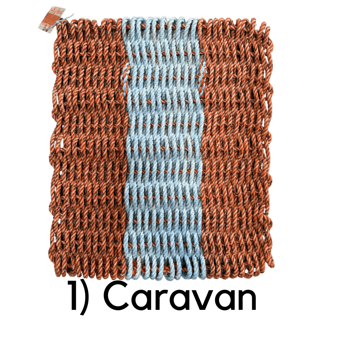 Why Knot Mat 1) Caravan Orange & Black fleck / Blue / Orange & Black Fleck Mat - Recycled Rope