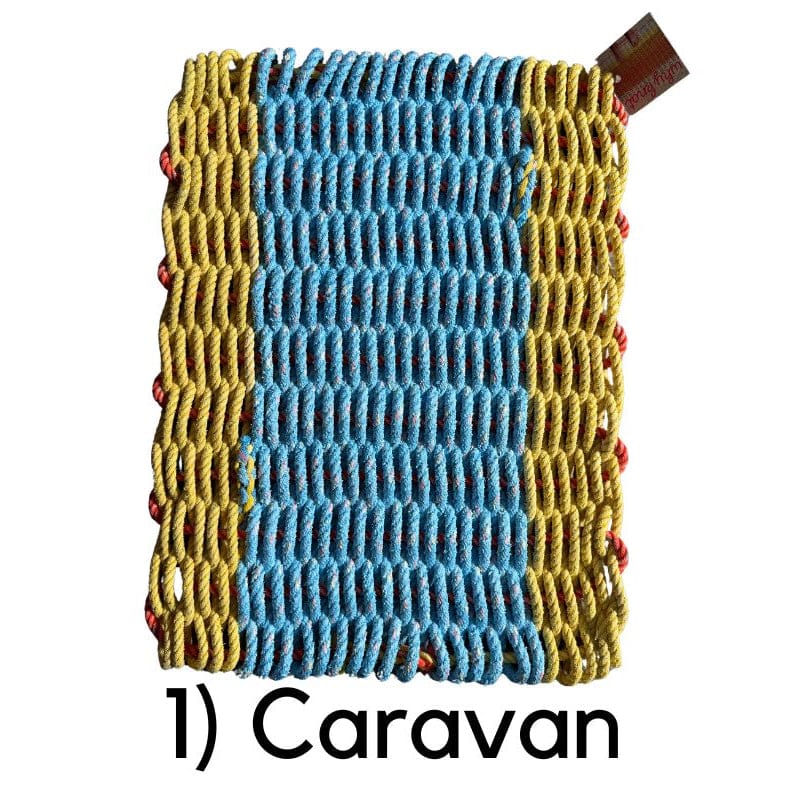 Why Knot Mat 1) Caravan Yellow / Blue / Yellow Mat - Recycled Rope
