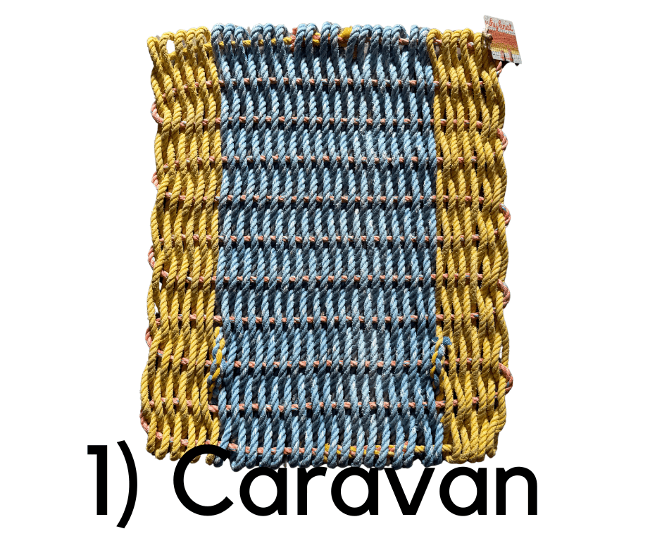 Why Knot Mat 1) Caravan Yellow / Blue / Yellow Mat - Recycled Rope
