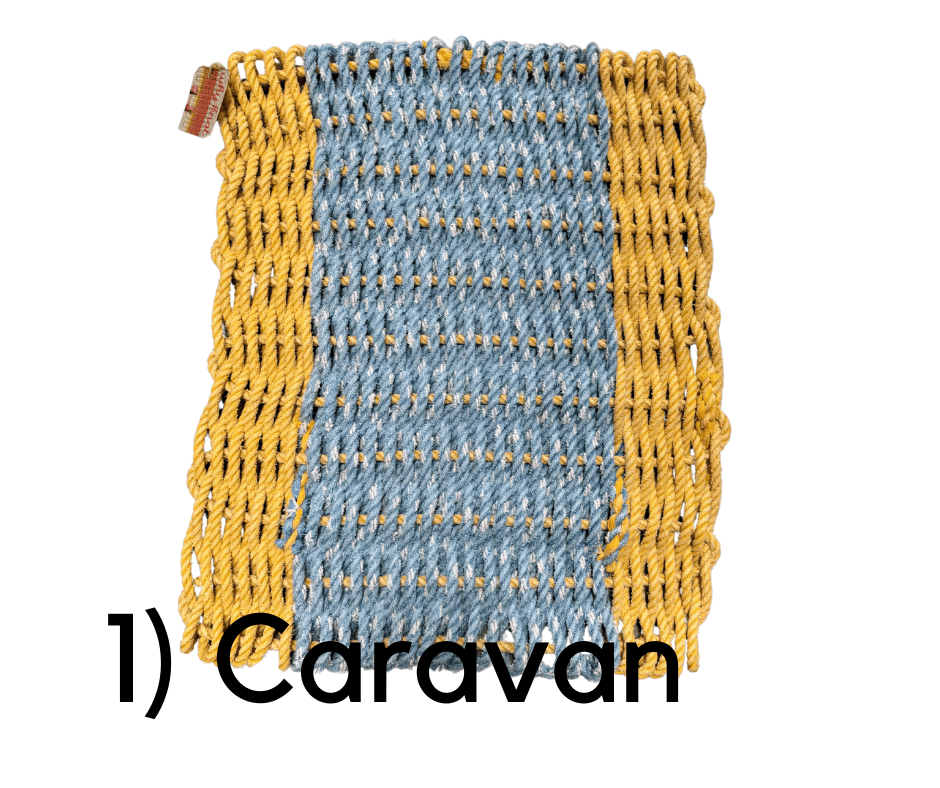 Why Knot Mat 1) Caravan Yellow / Blue / Yellow Mat - Recycled Rope