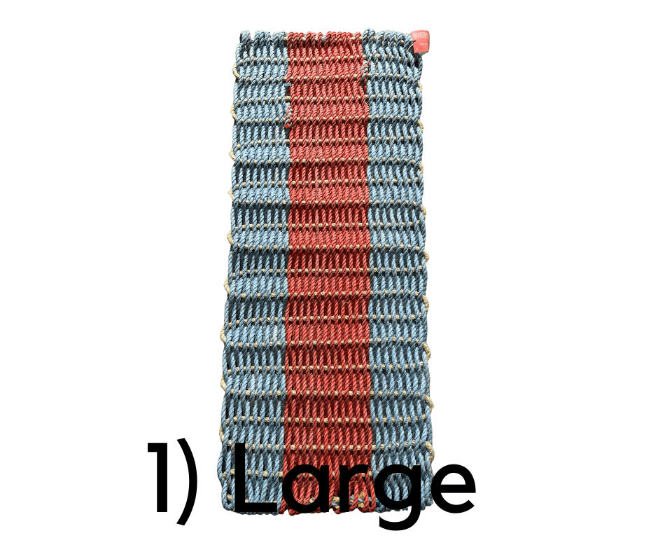 Why Knot Mat 1) Large Blue / Orange / Blue Mat - Recycled Rope