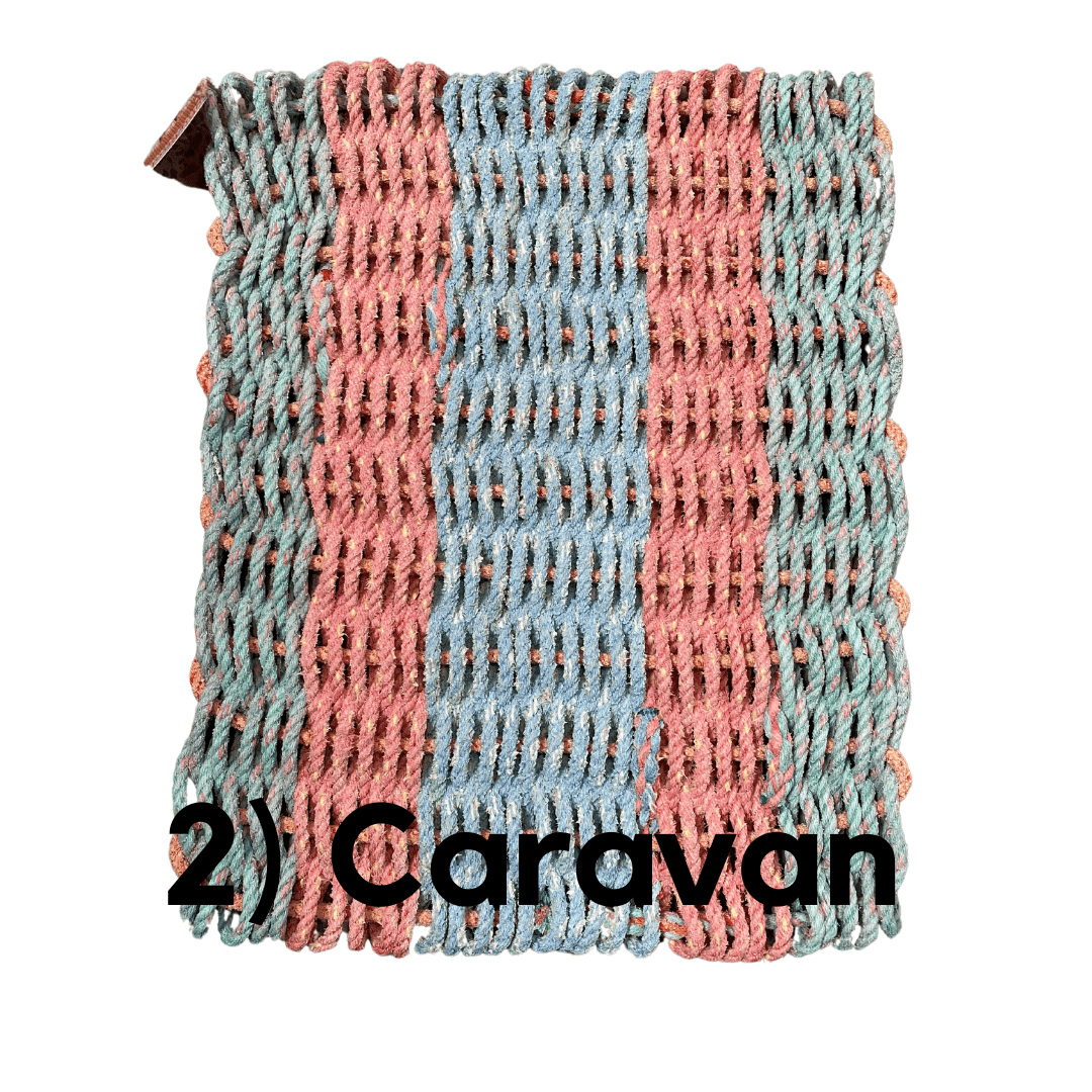 Why Knot Mat 2) Caravan Green / Pink / Blue / Green Mat - Recycled Rope