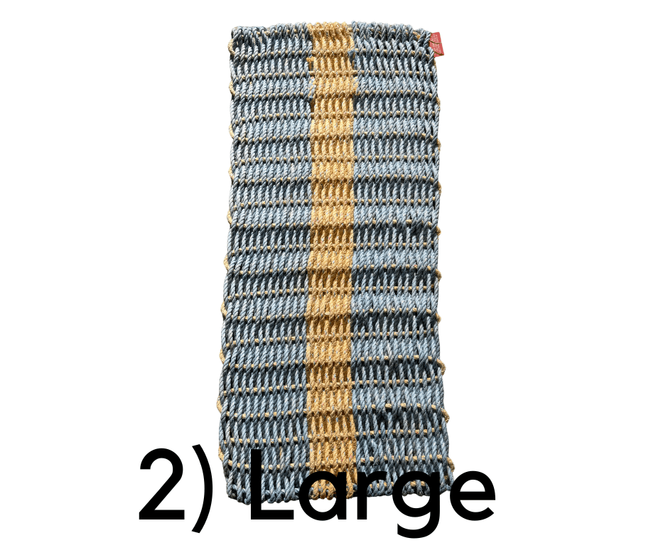 Why Knot Mat 2) Large Blue / Yellow / Blue Mat - Recycled Rope