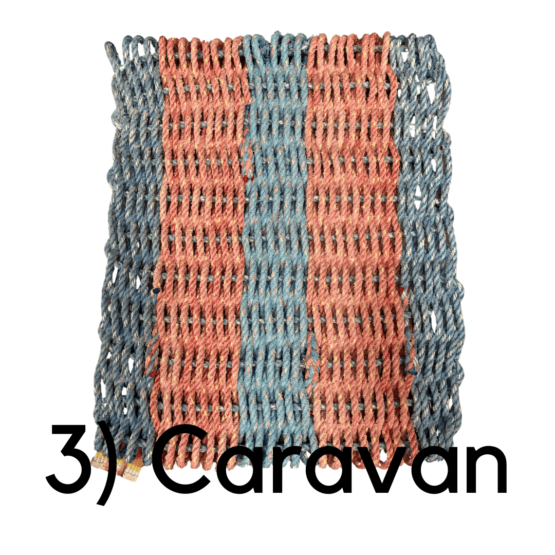 Why Knot Mat 3) Caravan Blue/ Pink / Blue / Pink / Blue Mat - Recycled Rope