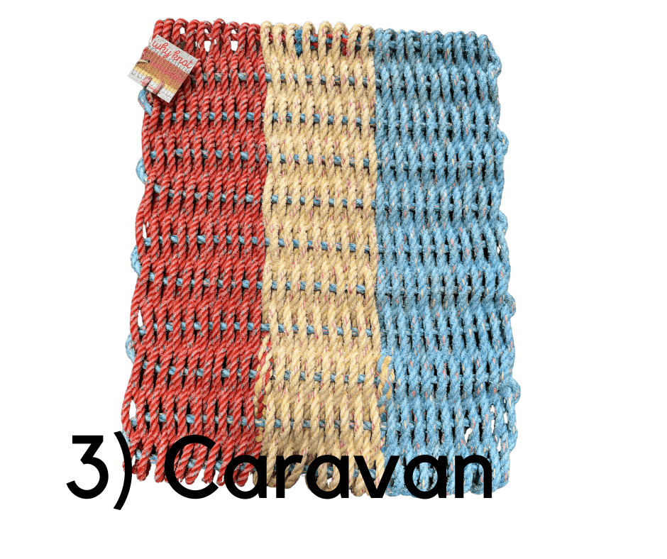 Why Knot Mat 3) Caravan Orange / Yellow / Blue Mat - Recycled Rope