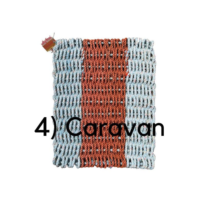 Why Knot Mat 4) Caravan Blue / Orange / Blue Mat - Recycled Rope