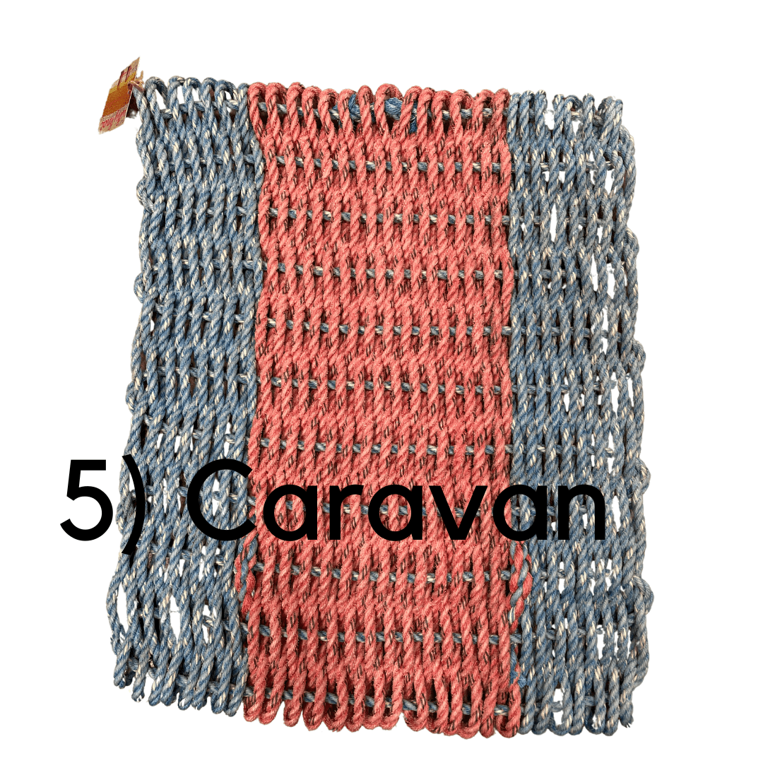 Why Knot Mat 5). Caravan Blue/Pink/ Blue Mat - Recycled Rope