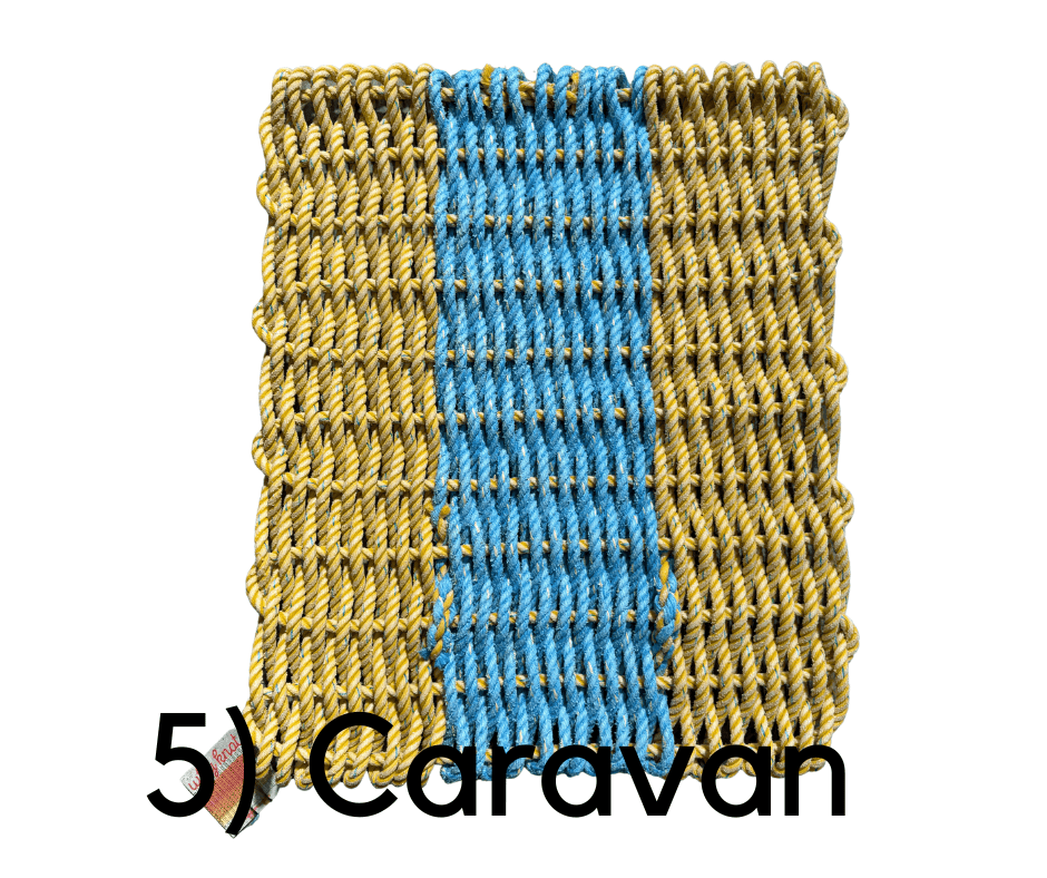 Why Knot Mat 5) Caravan - Yellow / Blue / Yellow Mat - Recycled Rope
