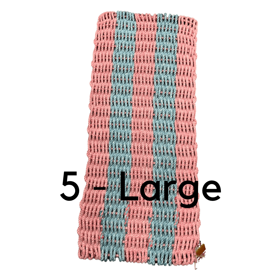 Why Knot Mat 5) Large Pink / Blue / Pink / Blue / Pink Mat - Recycled Rope