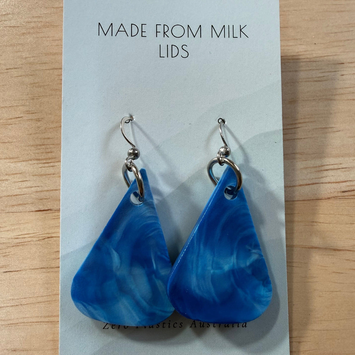 Zero.plastics.australia Earrings Tear Drop - Blue Earrings - Recycled Milk Lids