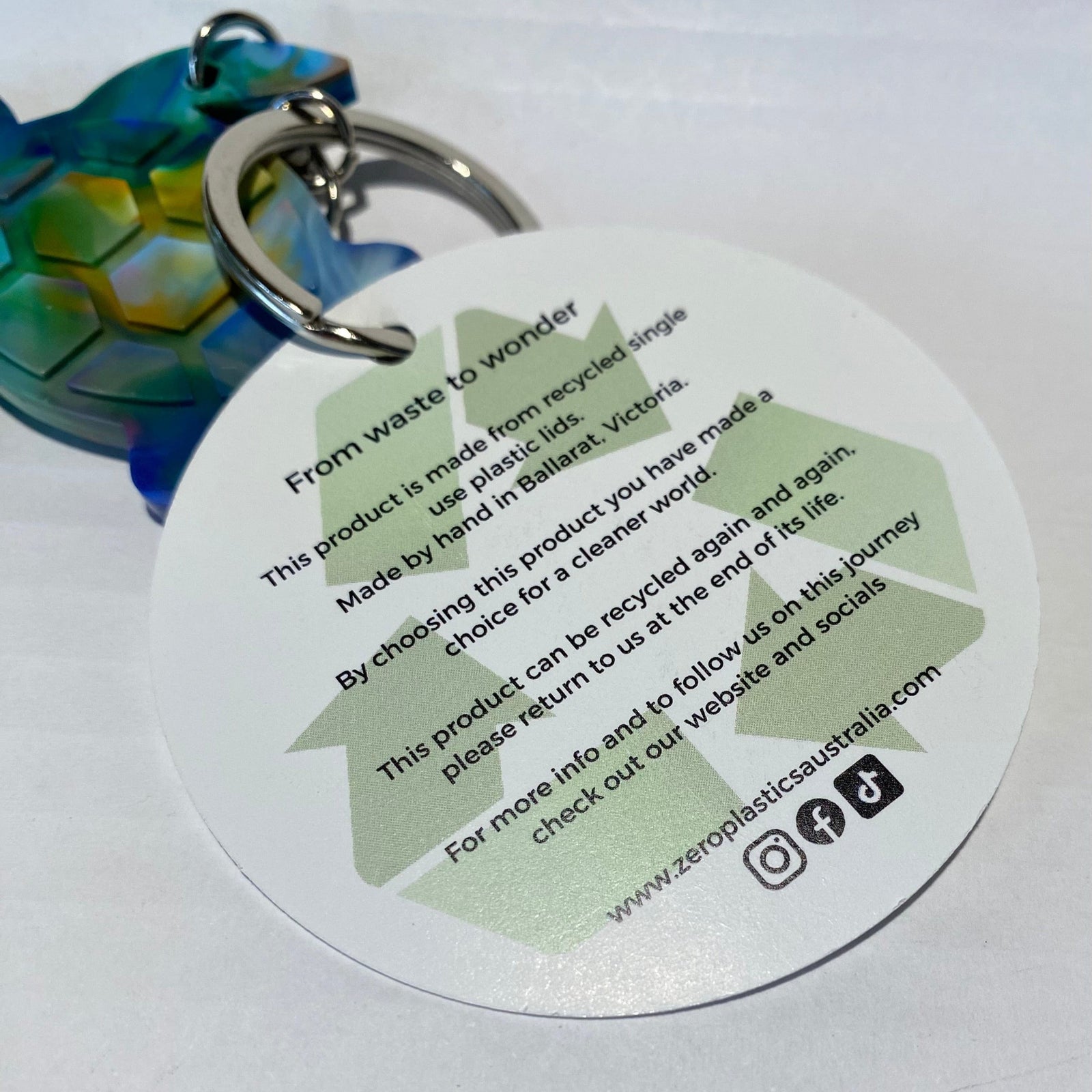 Zero.plastics.australia keyring Keyrings - Recycled bottle lids - Zero.plastic.Australia
