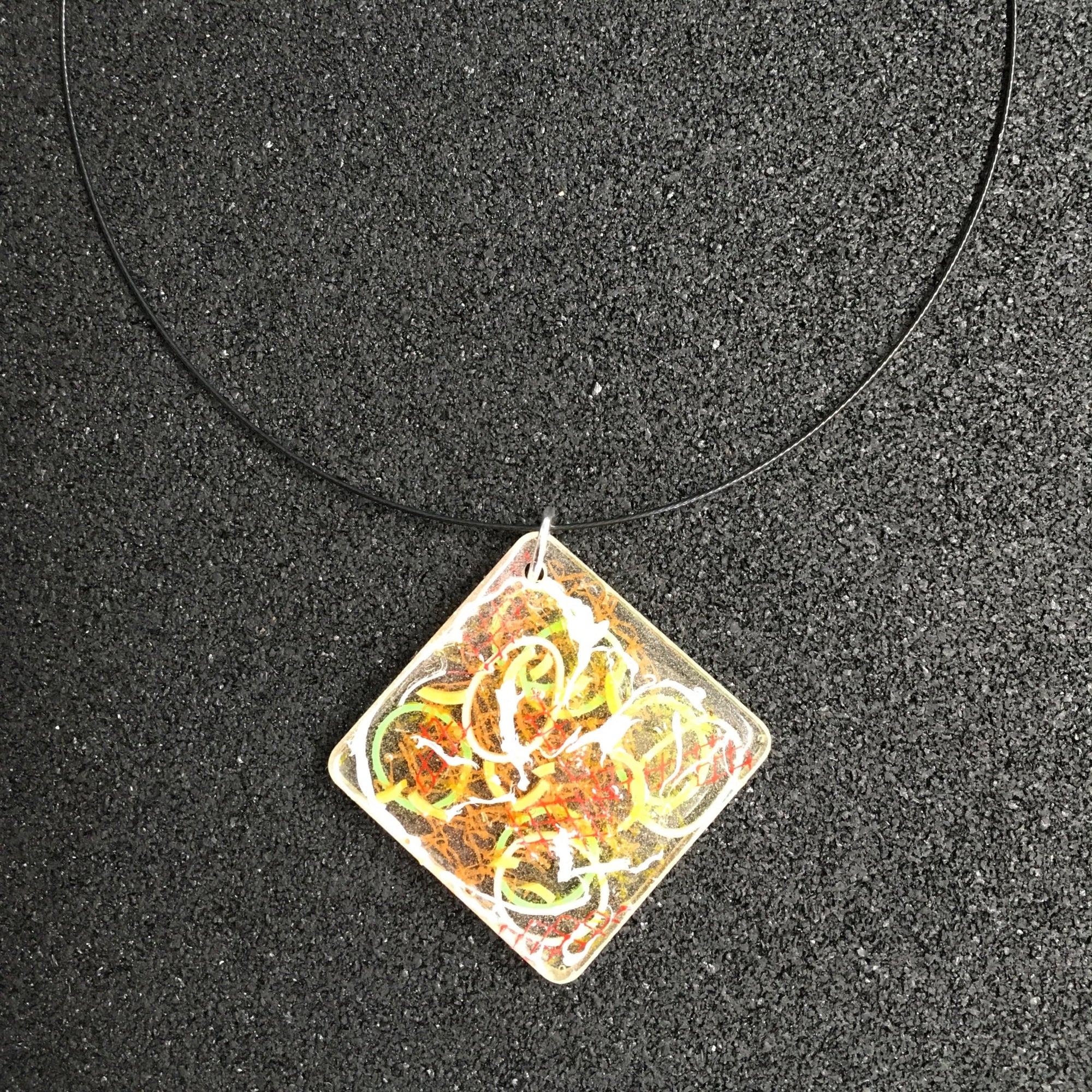 Jo Jo Spook Necklace Square / green orange Necklace - Plastic in Resin