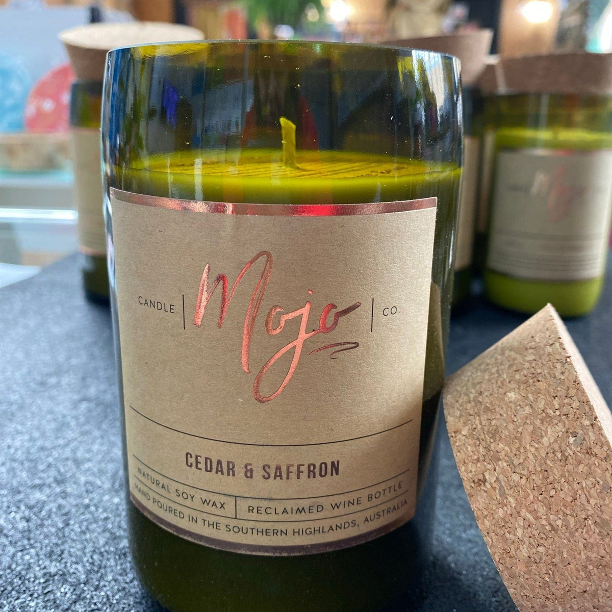 Mojo Candles Candle Cedar & Saffron Candle - Wine Bottle