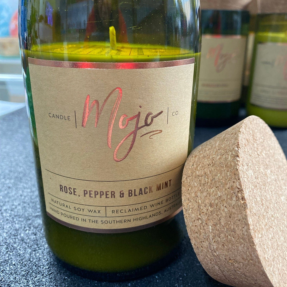 Mojo Candles Candle Rose, Pepper & Black Mint Candle - Wine Bottle