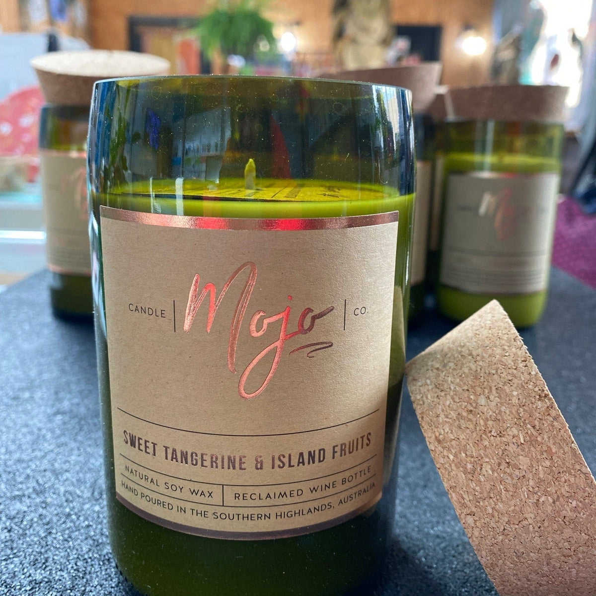 Mojo Candles Candle Sweet Tangerine & Island Fruits Candle - Wine Bottle