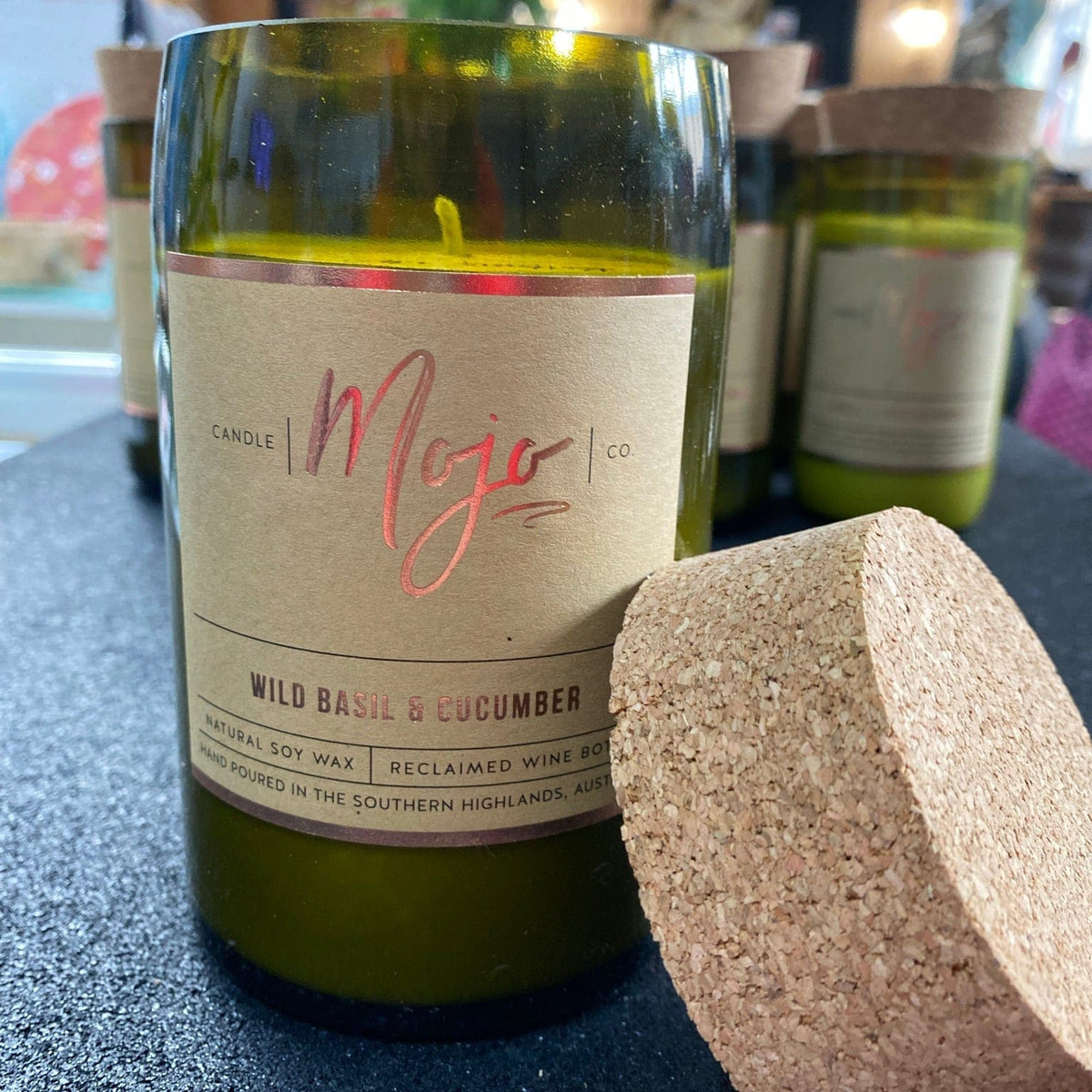 Mojo Candles Candle Wild Basil & Cucumber Candle - Wine Bottle