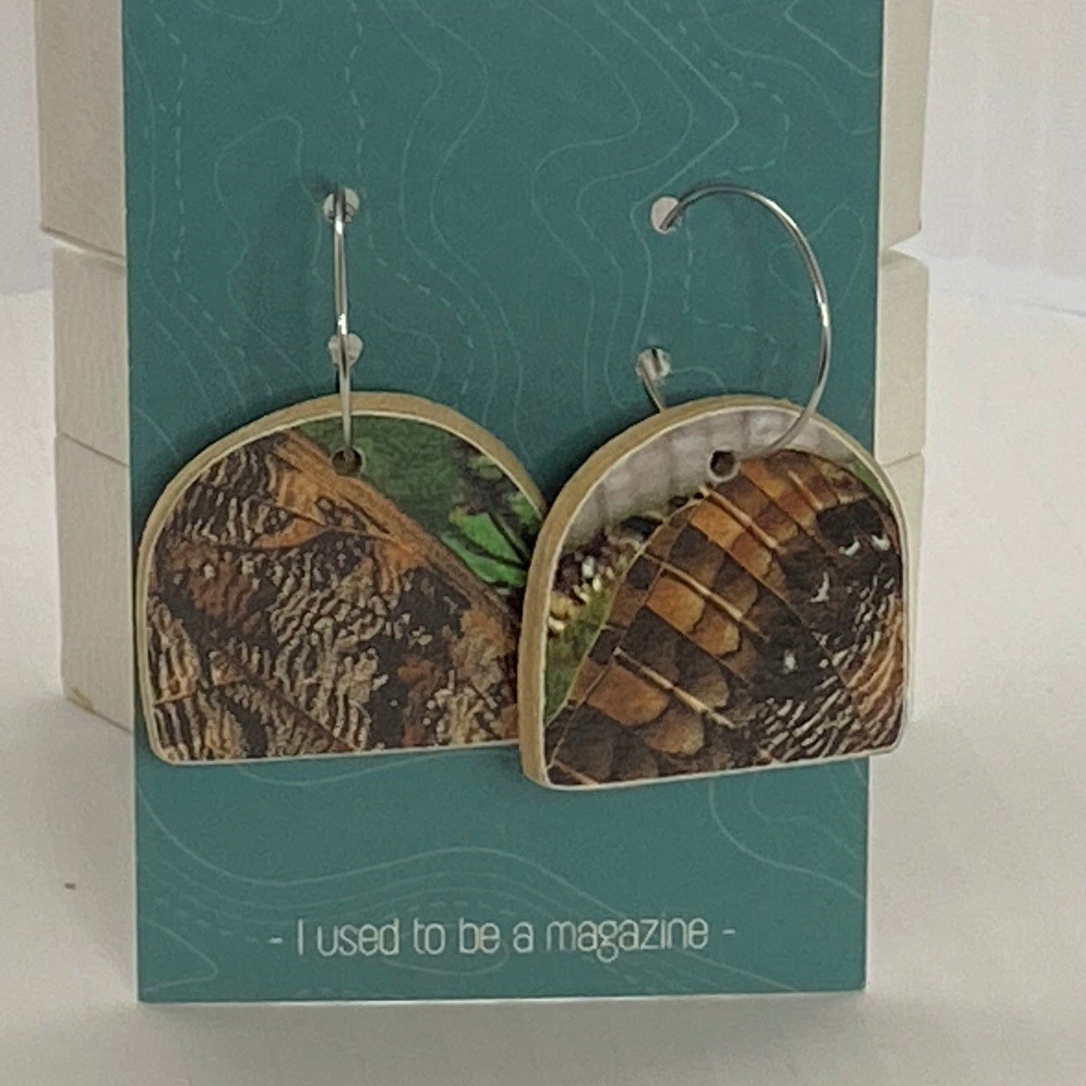 SoulDustMetals Earrings 2) Arch Earrings Hoops Arch - recycled Magazines & Wood - SoulDustMetal