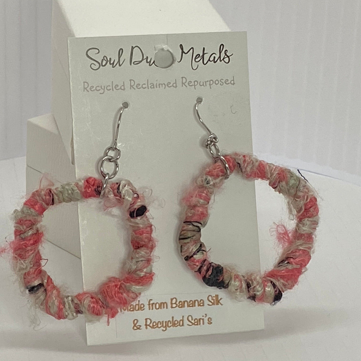 SoulDustMetals Earrings Recycled Sari &amp; Banana Silk Earrings - Reclaimed Materials - SoulDustMetal