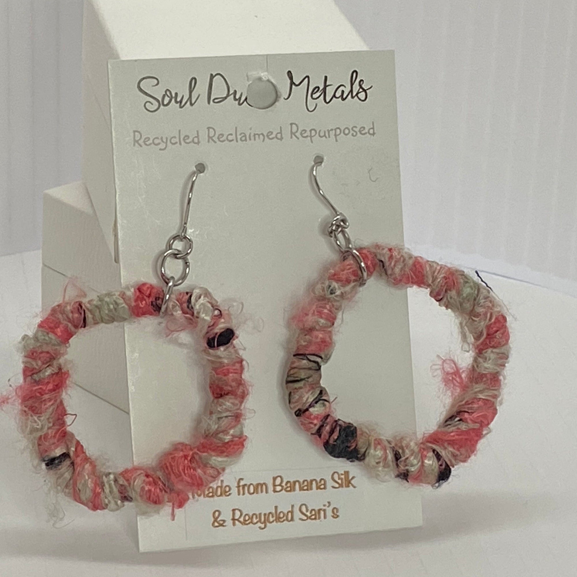 SoulDustMetals Earrings Recycled Sari & Banana Silk Earrings - Reclaimed Materials - SoulDustMetal