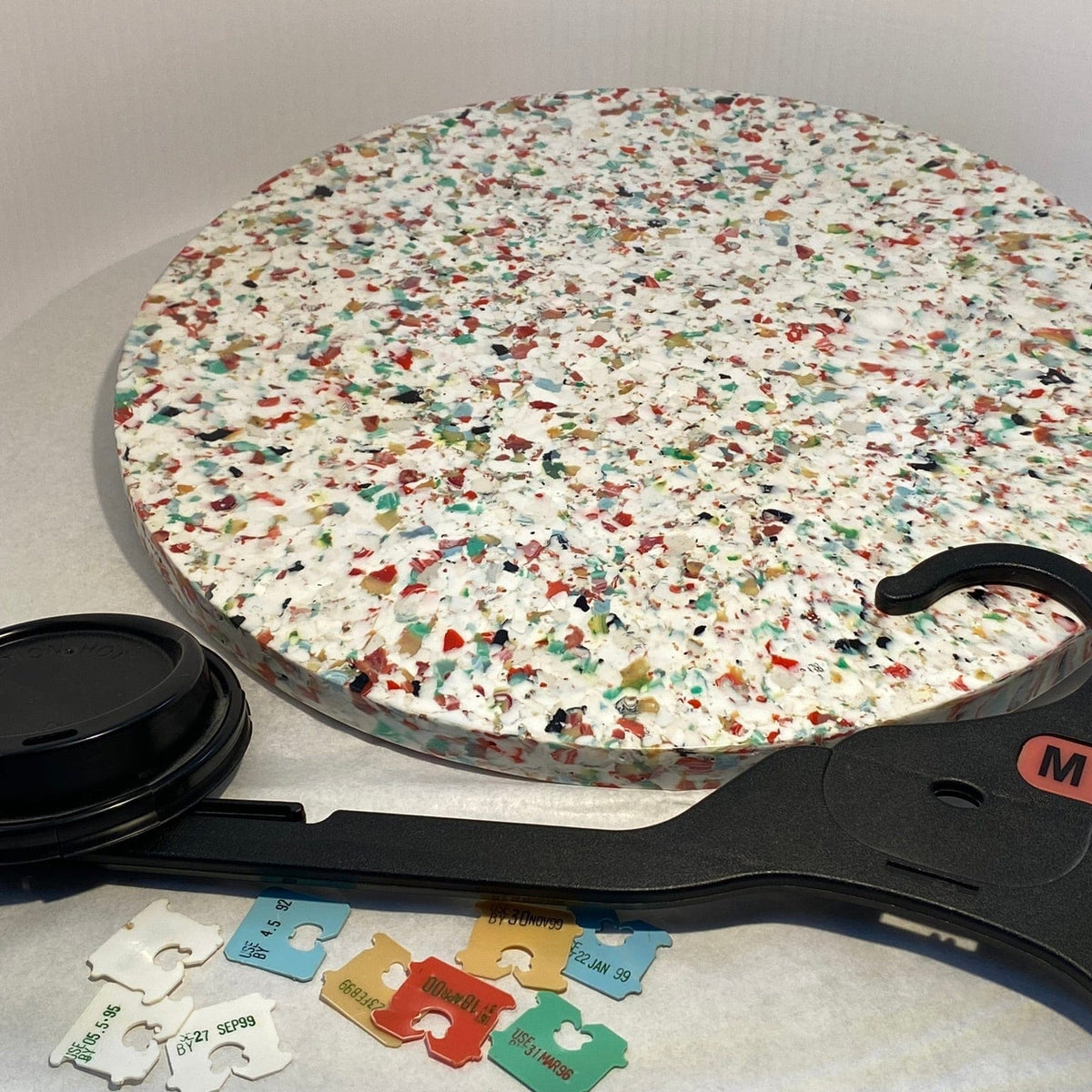 Transmutation lazy susan Lazy Susan - Terrazzo. made from recycled polystyrene pieces, bread tags